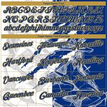 Custom Name and Number Personalized Graffiti Performance Golf Polo Shirt in Royal-Old Gold, 3D Scratch Design Personalized
