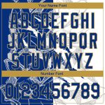 Custom Name and Number Personalized Graffiti Performance Golf Polo Shirt in Royal-Old Gold, 3D Scratch Design Personalized