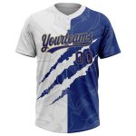 Custom Name and Number Unisex Softball Jersey, 3D Graffiti Pattern in Royal-Old Gold, Two-Button Design Personalized Graffiti