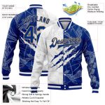 Custom Name Number Bomber Jacket 3D Varsity Letterman Royal-Old Gold Graffiti Pattern Full-Snap Design Personalized Graffiti
