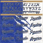 Custom Name Number Bomber Jacket 3D Varsity Letterman Royal-Old Gold Graffiti Pattern Full-Snap Design Personalized Graffiti