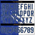 Custom Name and Number 3D Long Sleeve Performance T-Shirt in Royal-Old Gold Graffiti Pattern Personalized Graffiti Pattern