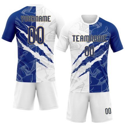Custom Name Number Volleyball Jersey Royal-Old Gold Graffiti Pattern Scratch Sublimation Team Uniform Personalized Graffiti
