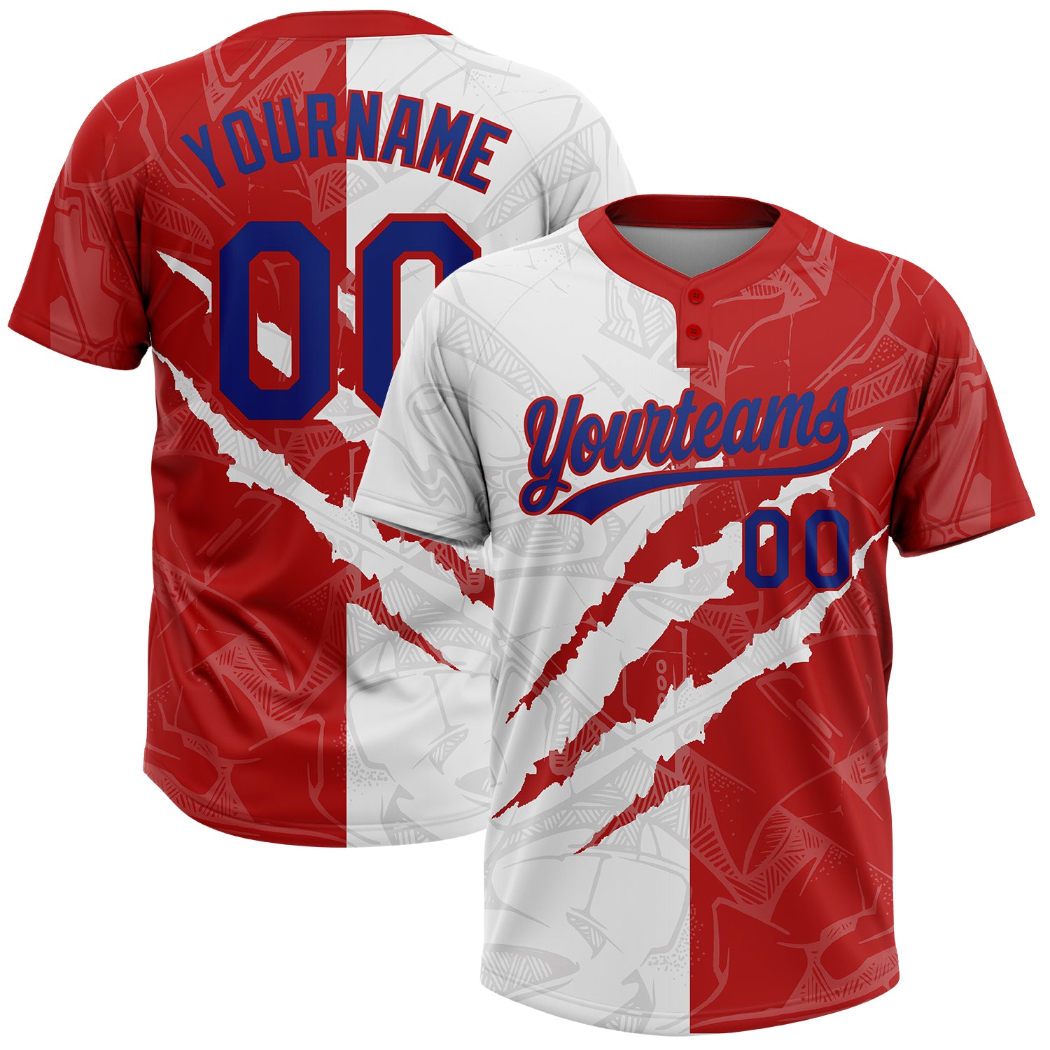 Personalized Custom Name Number Graffiti Pattern Royal Red Unisex 3D Softball Jersey Two-Button Personalized Graffiti Pattern