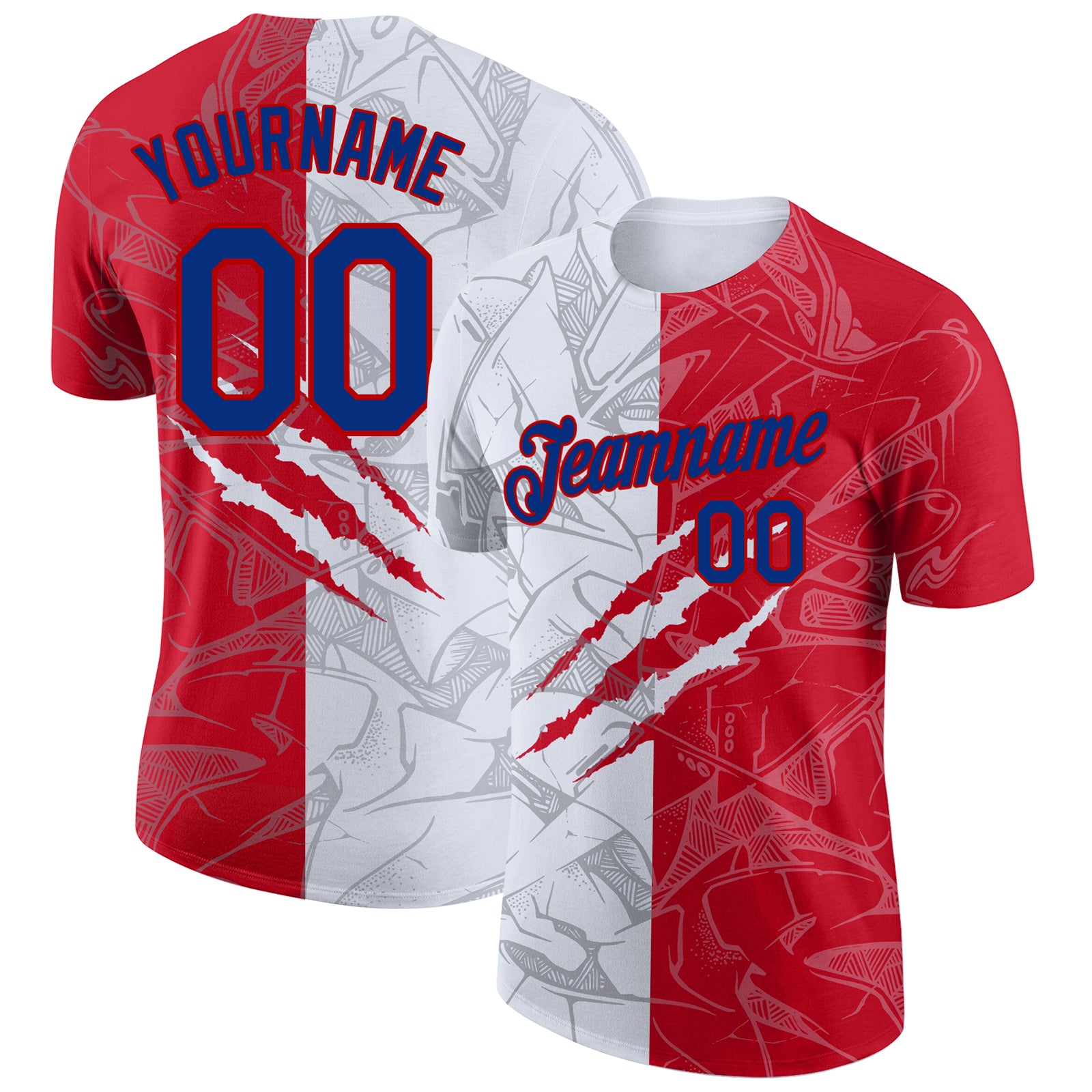Custom Graffiti Pattern Red 3D Performance T-Shirt with Name & Number - Personalized Team Shirt Personalized Graffiti Pattern