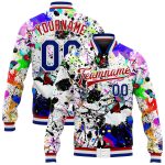 Custom Name and Number Personalized 3D Bomber Varsity Jacket with Graffiti Pattern and Royal-Red Splashes Personalized Graffiti