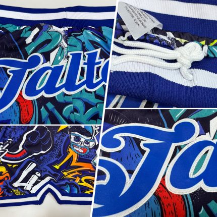 Custom Name and Number 3D Authentic Basketball Shorts - Personalized Graffiti Pattern Royal-White Personalized Graffiti Pattern