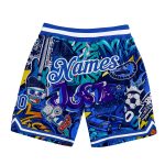 Custom Name and Number 3D Authentic Basketball Shorts - Personalized Graffiti Pattern Royal-White Personalized Graffiti Pattern