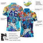 Personalized 3D Performance Golf Polo Shirt - Royal-White Graffiti Pattern Personalized Graffiti Pattern Royal-White 3D Performance