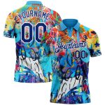 Personalized 3D Performance Golf Polo Shirt - Royal-White Graffiti Pattern Personalized Graffiti Pattern Royal-White 3D Performance
