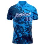 Personalized Graffiti Pattern Golf Polo Shirt with Custom Name & Number - Royal White 3D Performance Team Apparel Personalized