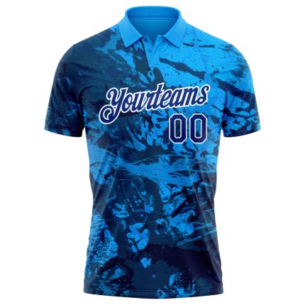 Personalized Graffiti Pattern Golf Polo Shirt with Custom Name & Number - Royal White 3D Performance Team Apparel Personalized
