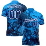 Personalized Graffiti Pattern Golf Polo Shirt with Custom Name & Number - Royal White 3D Performance Team Apparel Personalized