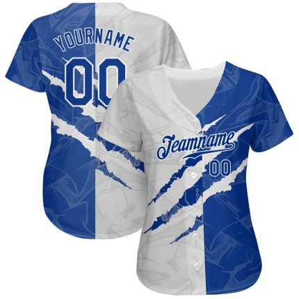 Personalized 3D Scratch Graffiti Pattern Baseball Jersey - Custom Team Name & Number in Royal-White Personalized Graffiti