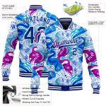 Custom Name and Number Personalized Graffiti Pattern Bomber Jacket 3D Abstract Royal-White Varsity Letterman Full-Snap Personalized