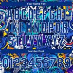 Custom Name & Number Urban Graffiti Pattern Bomber Jacket Royal-White 3D Full-Snap Varsity Letterman Style Street Art Personalized