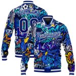 Custom Name & Number Urban Graffiti Pattern Bomber Jacket Royal-White 3D Full-Snap Varsity Letterman Style Street Art Personalized