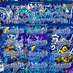 Custom Name & Number Urban Graffiti Pattern Bomber Jacket Royal-White 3D Full-Snap Varsity Letterman Style Street Art Personalized
