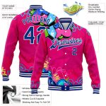Personalized Royal-White Graffiti Bomber Jacket Urban Street Art 3D Hiphop Varsity Full-Snap Letterman Jacket Personalized