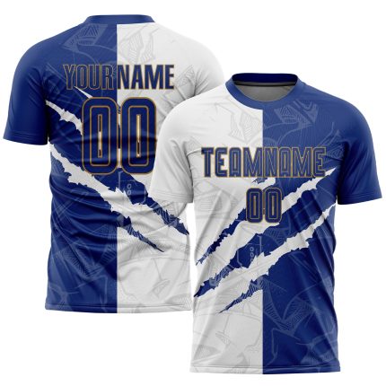 Personalized Sublimation Soccer Uniform Jersey - Graffiti Pattern Royal White-Old Gold 7517 Personalized Graffiti Pattern