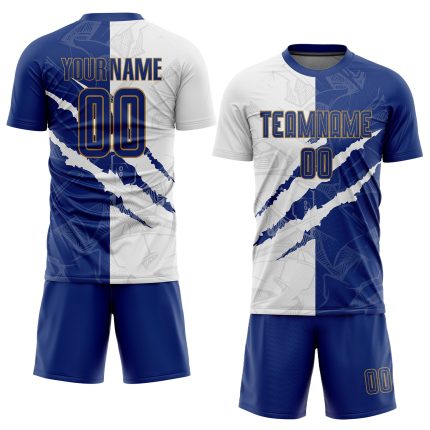 Personalized Sublimation Soccer Uniform Jersey - Graffiti Pattern Royal White-Old Gold 7517 Personalized Graffiti Pattern