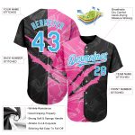 Custom 3D Scratch Baseball Jersey with Personalized Name and Number, Sky Blue Black-Pink Graffiti Pattern, Authentic Design
