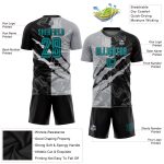 Personalized Teal Black-Gray Graffiti Soccer Uniform Jersey with Custom Name and Number - Scratch Sublimation Team Gear Personalized