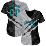 Custom Authentic Baseball Jersey - Personalized 3D Graffiti Pattern in Teal, Gray & Black with Team Name & Number Personalized