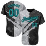 Custom Authentic Baseball Jersey - Personalized 3D Graffiti Pattern in Teal, Gray & Black with Team Name & Number Personalized