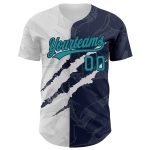 Custom Name Number Teal-Navy Graffiti Pattern 3D Scratch Baseball Jersey - Authentic Personalized Team Apparel Personalized
