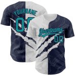 Custom Name Number Teal-Navy Graffiti Pattern 3D Scratch Baseball Jersey - Authentic Personalized Team Apparel Personalized