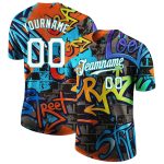 Personalized Graffiti Pattern Performance T-Shirt Custom Name & Number - White-Aqua 3D Team Wear Personalized Graffiti Pattern