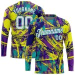Custom Name and Number Urban 3D Long Sleeve T-Shirt - Personalized Graffiti Pattern White Aqua Performance Tee Personalized