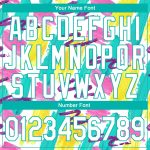 Custom Name Number 3D Bomber Varsity Jacket White Aqua Graffiti Pattern Abstract Watercolor Full-Snap Letterman Jacket Personalized