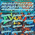 Custom Name and Number 3D Geometric Graffiti Pattern Long Sleeve Performance T-Shirt in White-Aqua Personalized Graffiti