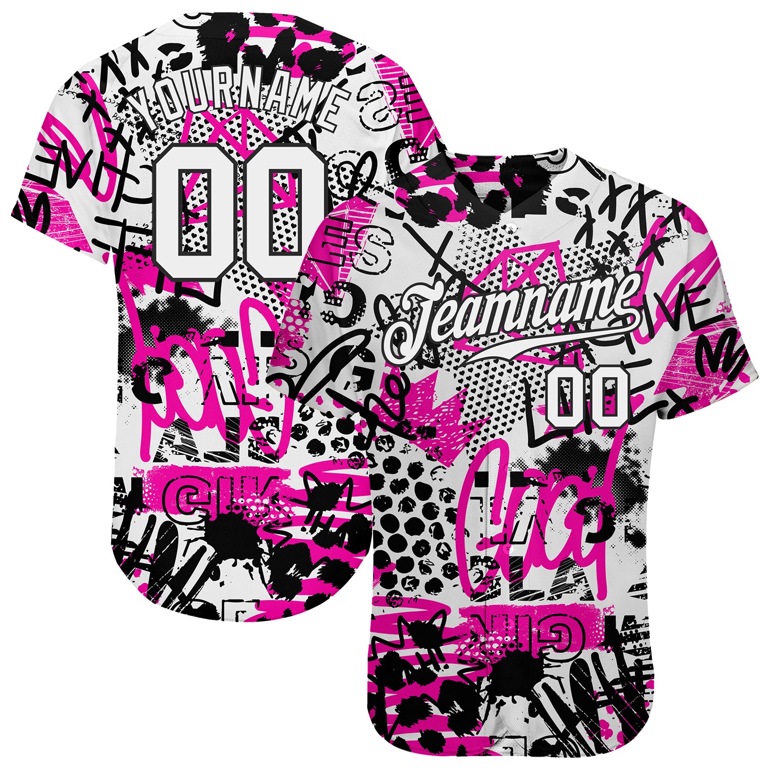 Custom Name Number Baseball Jersey - Authentic 3D Graffiti Pattern White-Black Team Design Personalized Graffiti Pattern