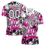 Custom Name and Number Golf Polo Shirt | Personalized 3D Performance Graffiti Pattern - White and Black Personalized Graffiti