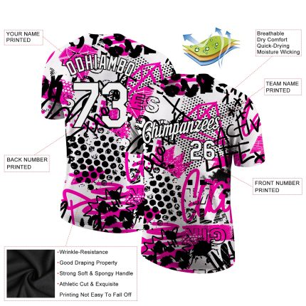 Custom Name and Number 3D Performance T-Shirt with Personalized Graffiti Pattern in White and Black Personalized Graffiti