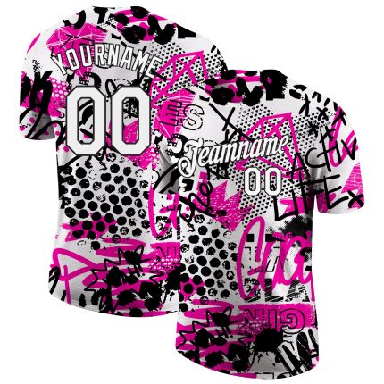 Custom Name and Number 3D Performance T-Shirt with Personalized Graffiti Pattern in White and Black Personalized Graffiti