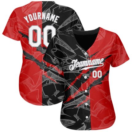 Custom Name and Number Authentic Baseball Jersey, Personalized 3D Scratch Graffiti Pattern in White, Black, Gray Personalized