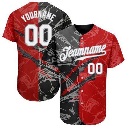 Custom Name and Number Authentic Baseball Jersey, Personalized 3D Scratch Graffiti Pattern in White, Black, Gray Personalized