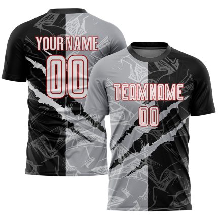 Custom Personalized Soccer Jersey with Graffiti Pattern in White, Black, Gray, and Red - Team Name and Number Included Personalized