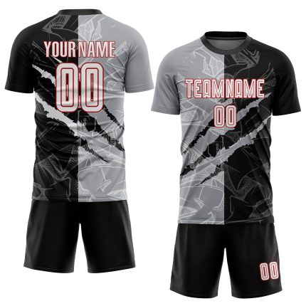 Custom Personalized Soccer Jersey with Graffiti Pattern in White, Black, Gray, and Red - Team Name and Number Included Personalized