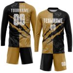 Custom Name Number Soccer Jersey - Personalized Graffiti Pattern White Black Old Gold Sublimation Team Uniform Personalized