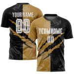 Custom Name Number Soccer Jersey - Personalized Graffiti Pattern White Black Old Gold Sublimation Team Uniform Personalized