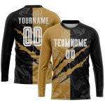 Custom Name Number Soccer Jersey - Personalized Graffiti Pattern White Black Old Gold Sublimation Team Uniform Personalized