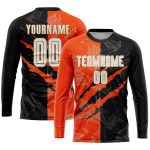 Custom Sublimation Soccer Uniform Jersey - Personalized Graffiti Pattern in White, Black, Orange, and Old Gold with Team Name & Number