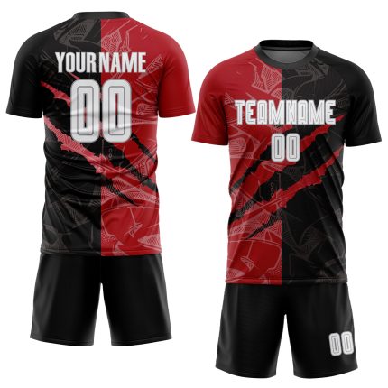 Custom Graffiti Pattern Soccer Jersey - Personalized Black Red Gray Sublimation Uniform with Team Name and Number Personalized