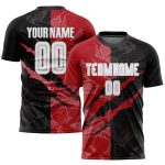 Custom Graffiti Pattern Soccer Jersey - Personalized Black Red Gray Sublimation Uniform with Team Name and Number Personalized