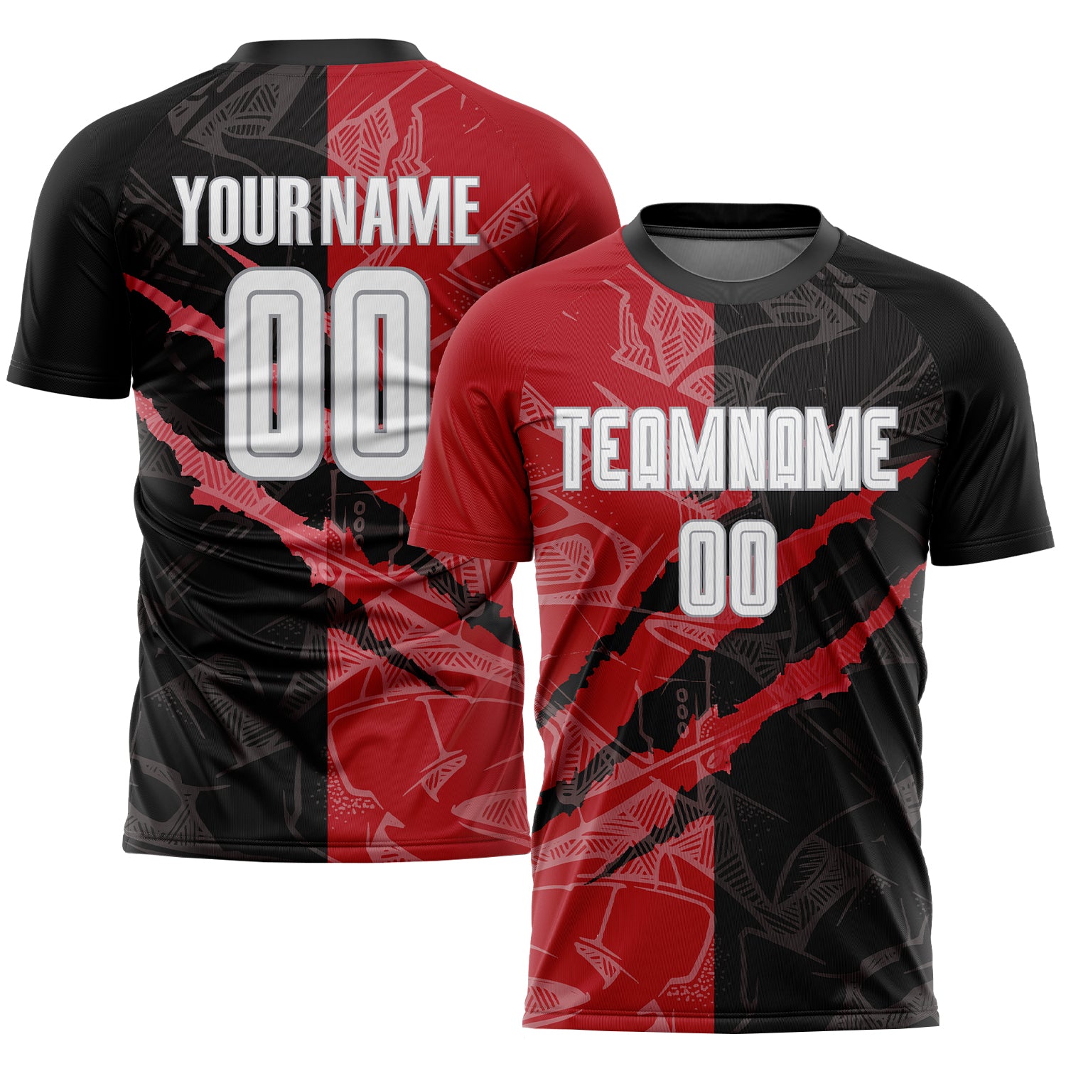 Custom Graffiti Pattern Soccer Jersey - Personalized Black Red Gray Sublimation Uniform with Team Name and Number Personalized